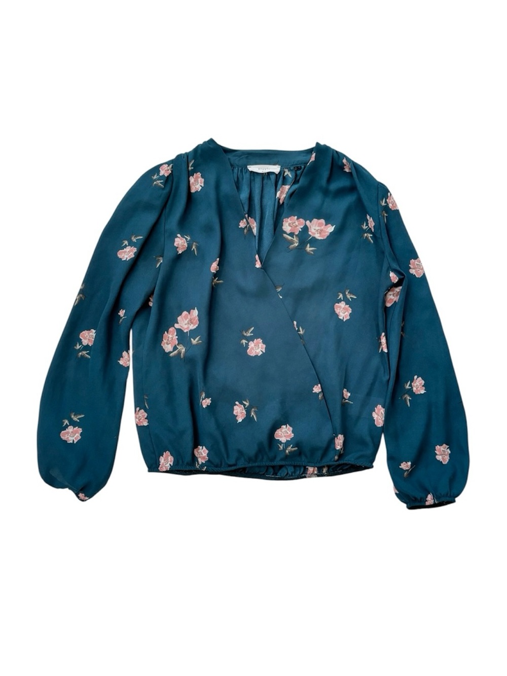 Elodie Green Floral Wrap Blouse